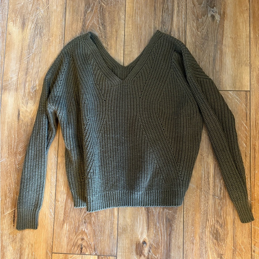 Olive Green V-Neck Women's Sweater